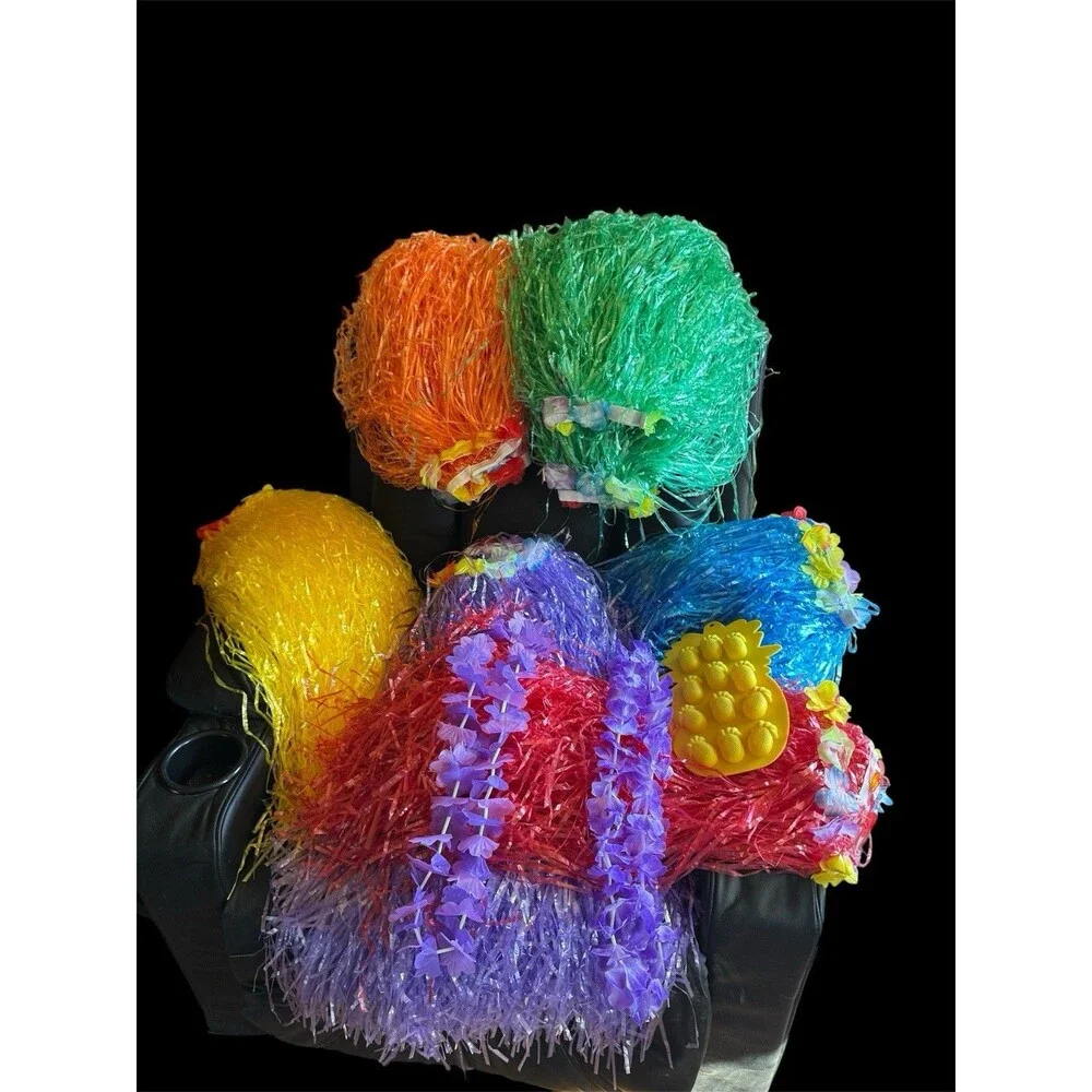 10 Pcs Adult’s Hawaiian Luau Hula Skirts Adjustable To 32” Flowered Multi Colors